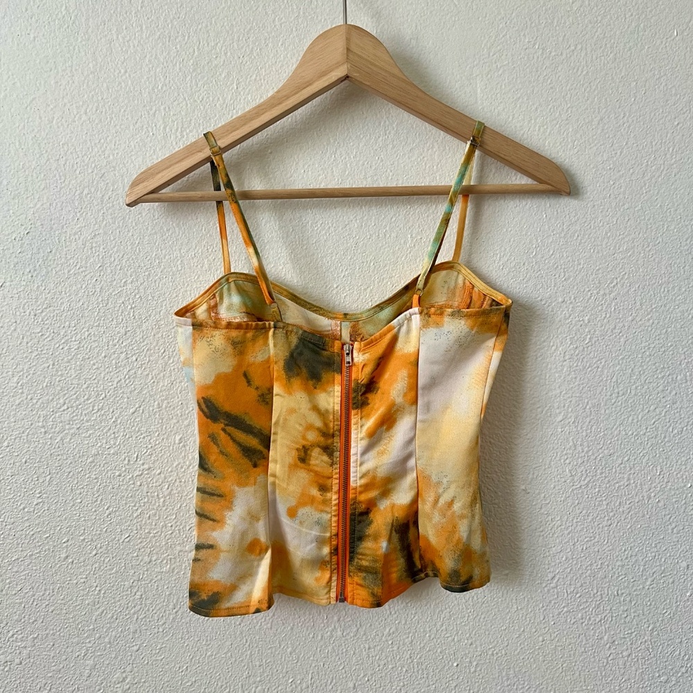 Pretty Little Thing Structured Corset Top Orange Tie Dye Print - Picture 4 of 9